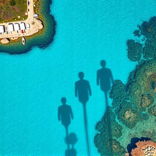 Foto aerea della Costa Smeralda in Sardegna, con acque cristalline e vegetazione mediterranea.